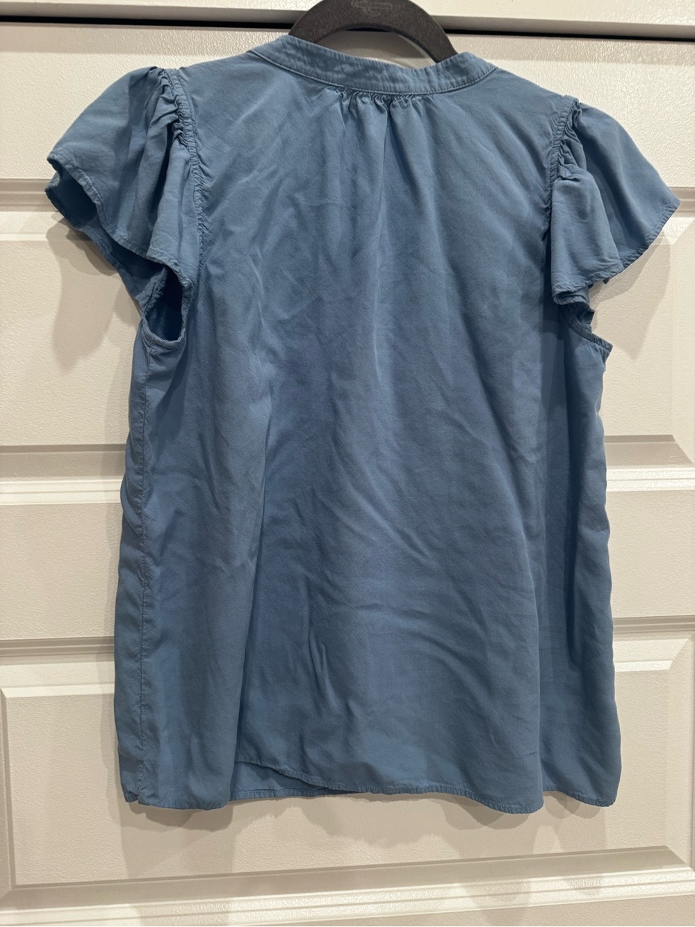 LOFT Dusty Blue V-Neck Short Sleeve Blouse - Picture 2 of 3